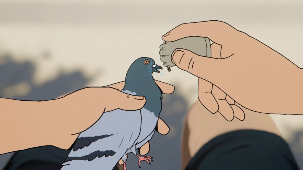 Experimental use of Blue Angel mushroom extract on a pigeon, showing early trials in Common Side Effects Season 1.