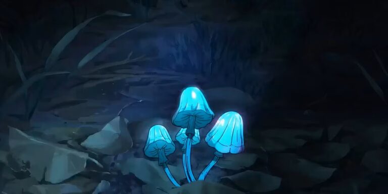 Blue glowing mushrooms from Common Side Effects Season 1 finale symbolize natural healing and hope destroyed during the government raid.