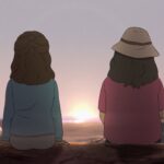 Frances Applewhite and companion watch the sunset, reflecting on loyalty and personal loss in a quiet moment of connection.