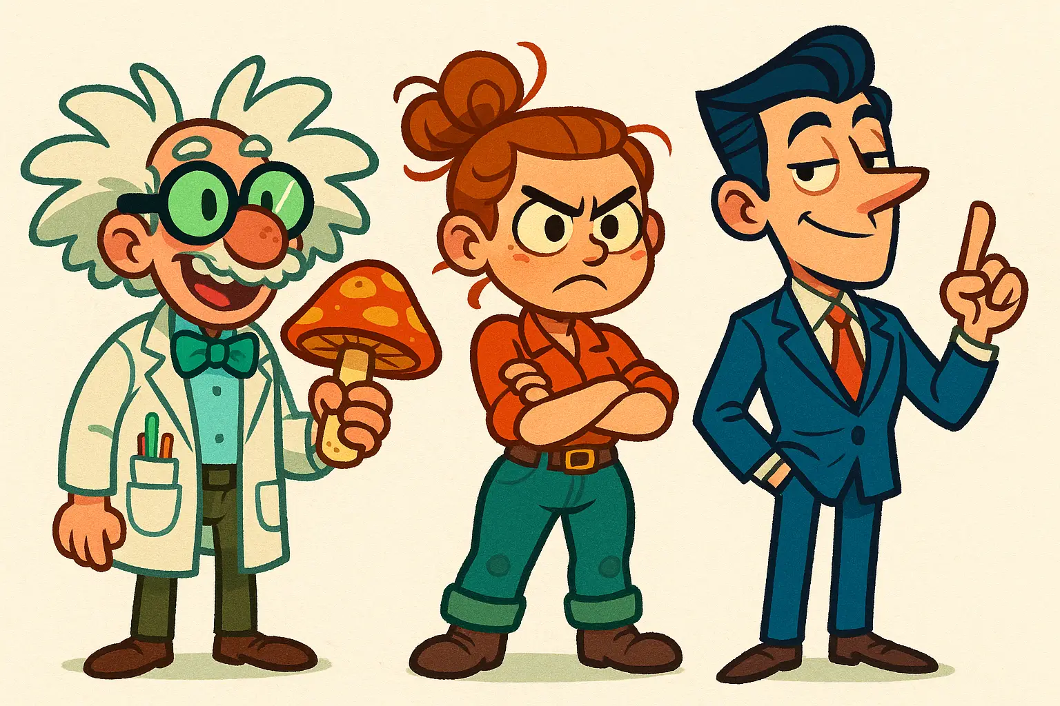 Marshall, Frances, and Rick character line-up