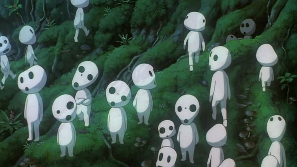 Studio Ghibli’s film Princess Mononoke, Kodama are portrayed as cute little white figures with big blank eyes and wobbly heads