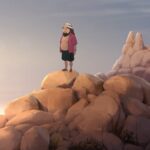 Marshall and Frances under surreal lighting discovering the Blue Angel Mushroom