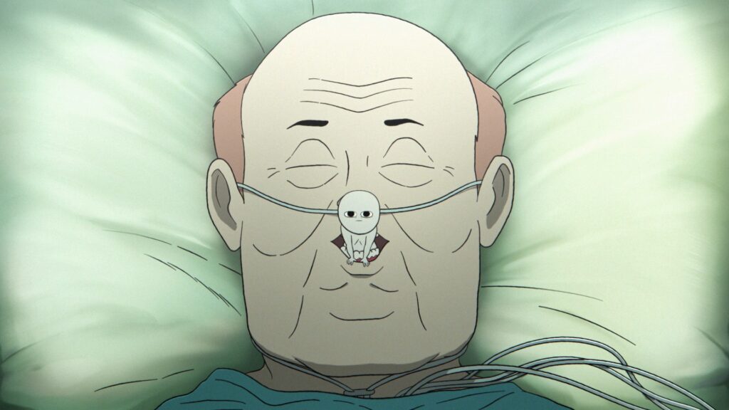 Jonas’s nightmare: a little white humanoid wriggles out of Jonas’s mouth, as if controlling him from within